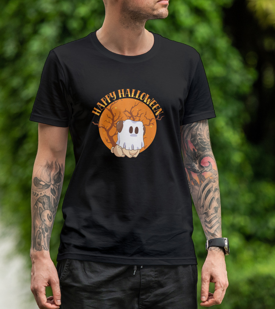 Happy Halloween Ghost Bulldog Dog Lover Animal T-Shirt