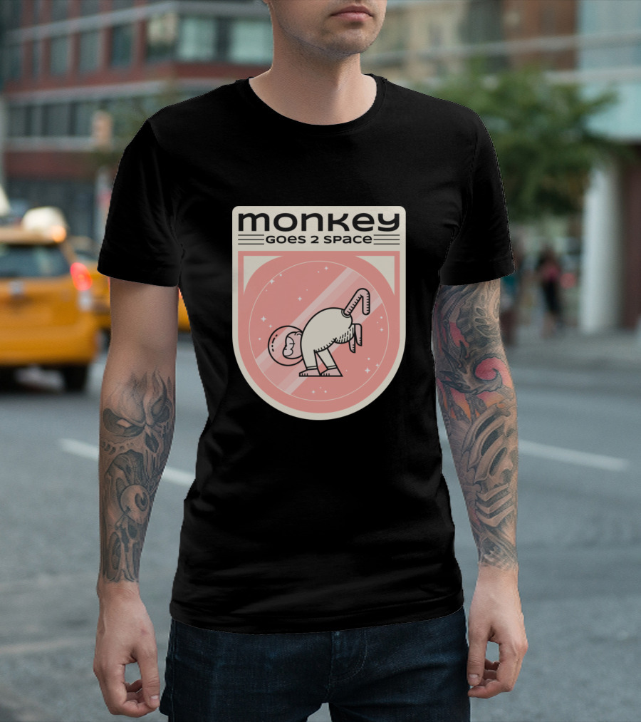 Monkey Goes 2 Space Astronaut Monkey in Space Patch T-Shirt