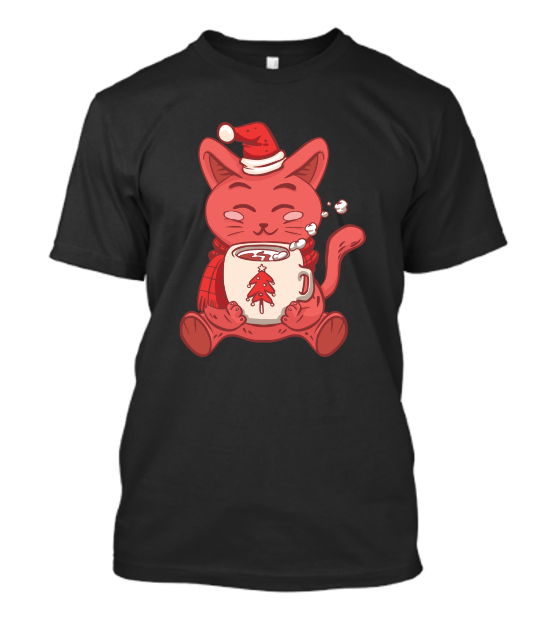 Santa Cat Cozy With Christmas Tree Cocoa Cup T-Shirt