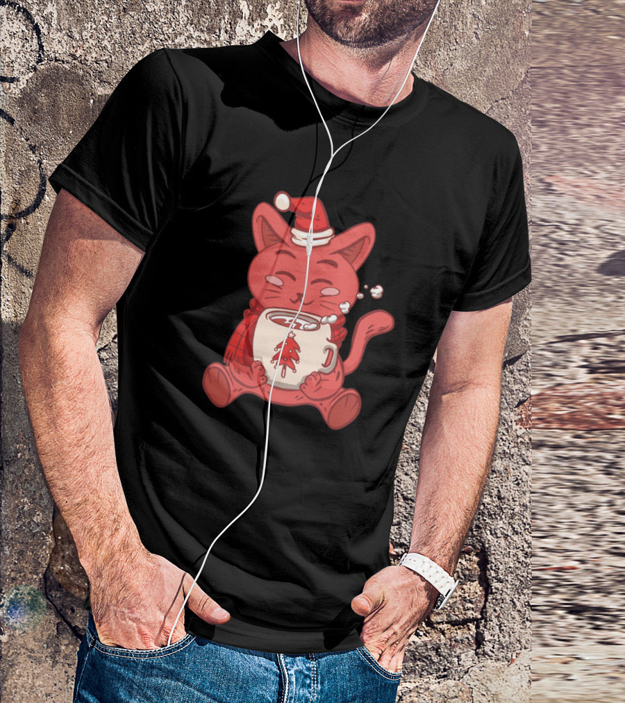 Santa Cat Cozy With Christmas Tree Cocoa Cup T-Shirt