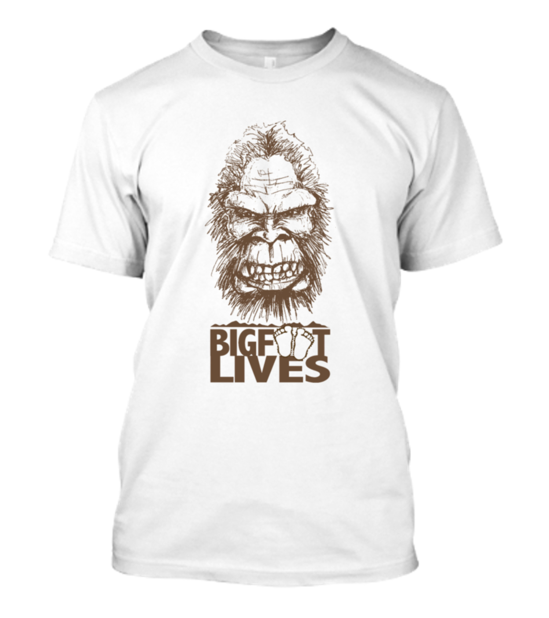Bigfoot Lives Wild Forest Legend Face T-Shirt