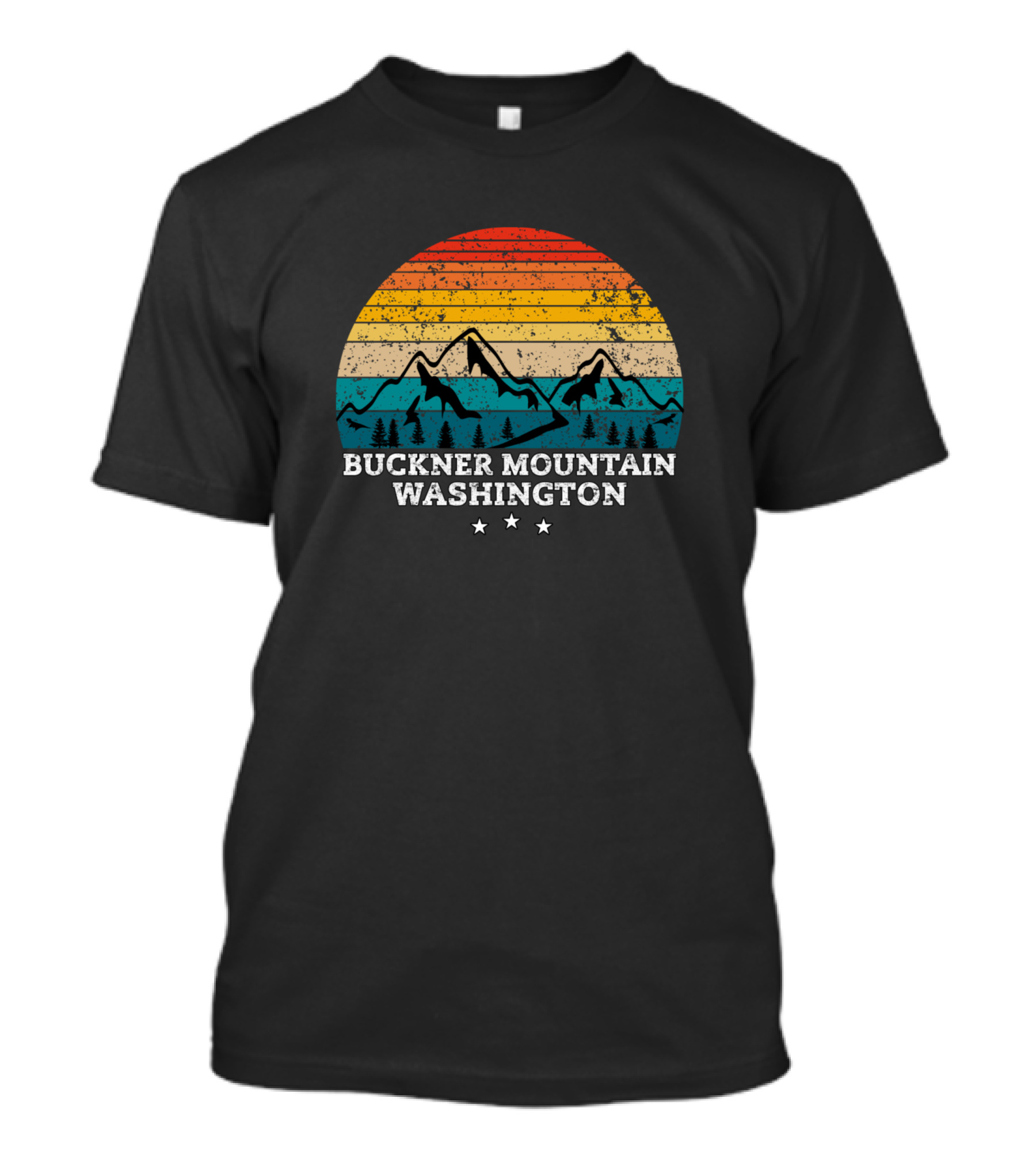 Buckner Mountain Washington Retro Sunset Mountain Peaks Stars T-Shirt