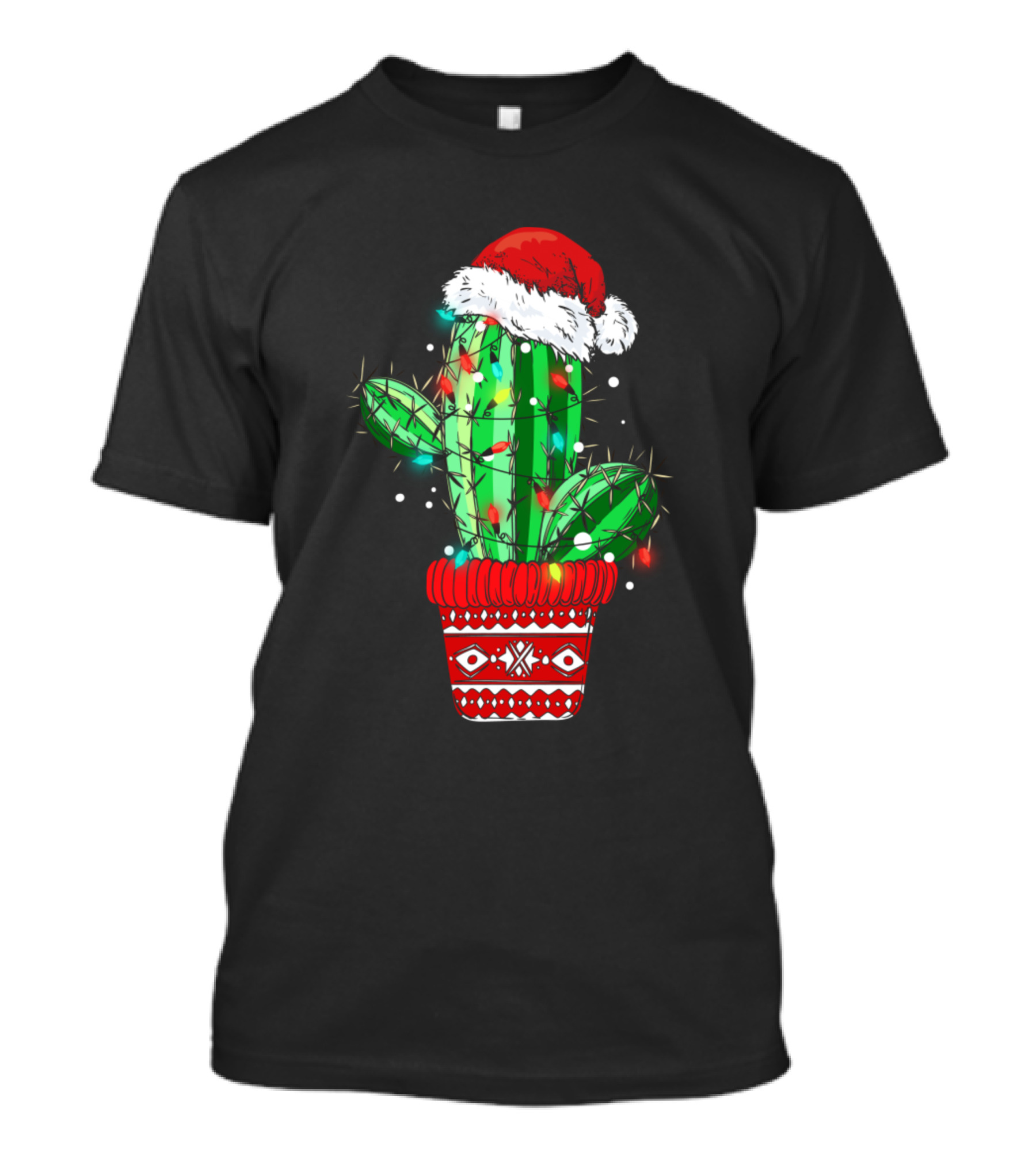 Christmas Lights Cactus Lover Cute Xmas Santa Hat Celebrate T-Shirt