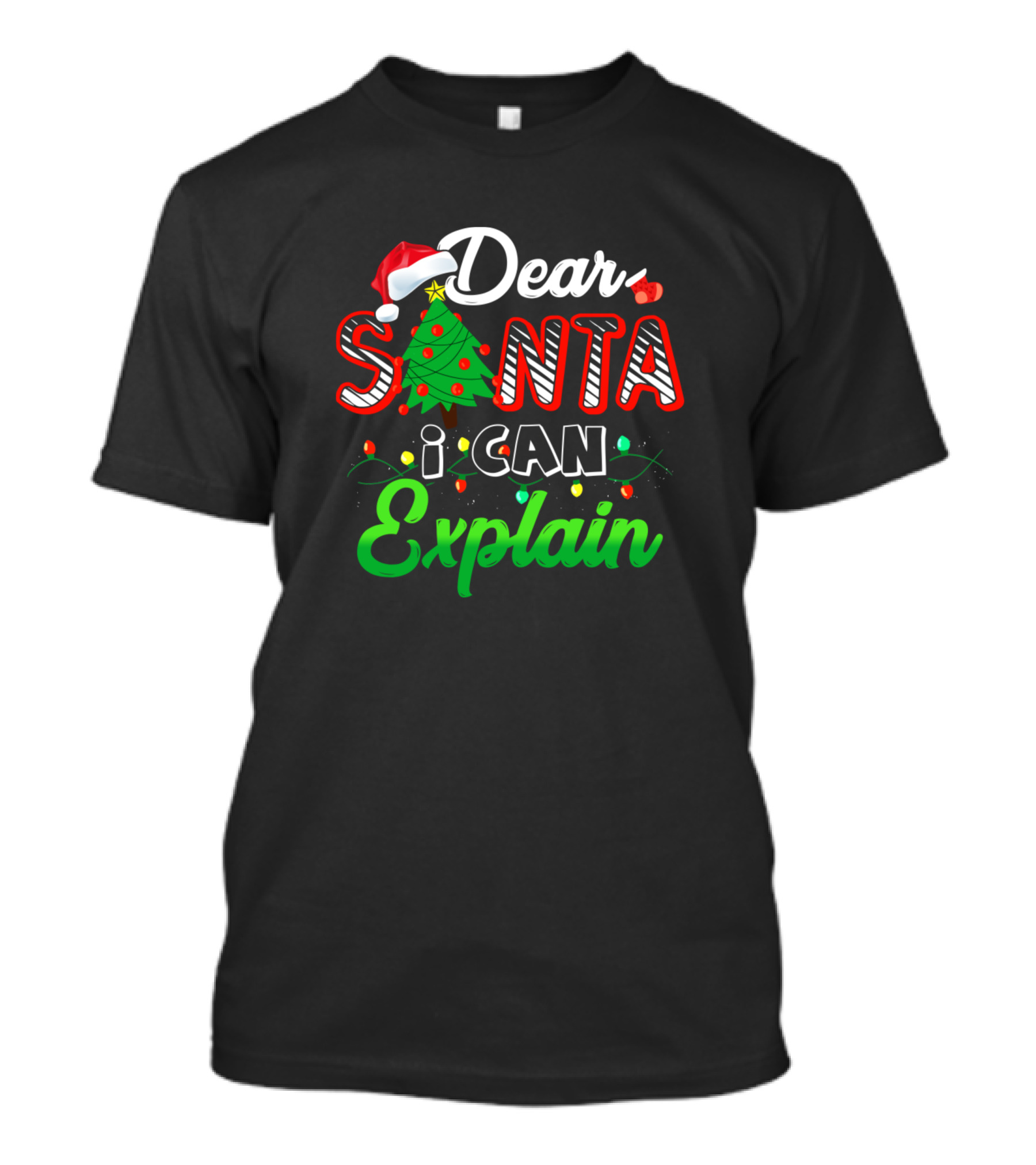Dear Santa I Can Explain Funny Ugly Christmas Tree Lights T-Shirt