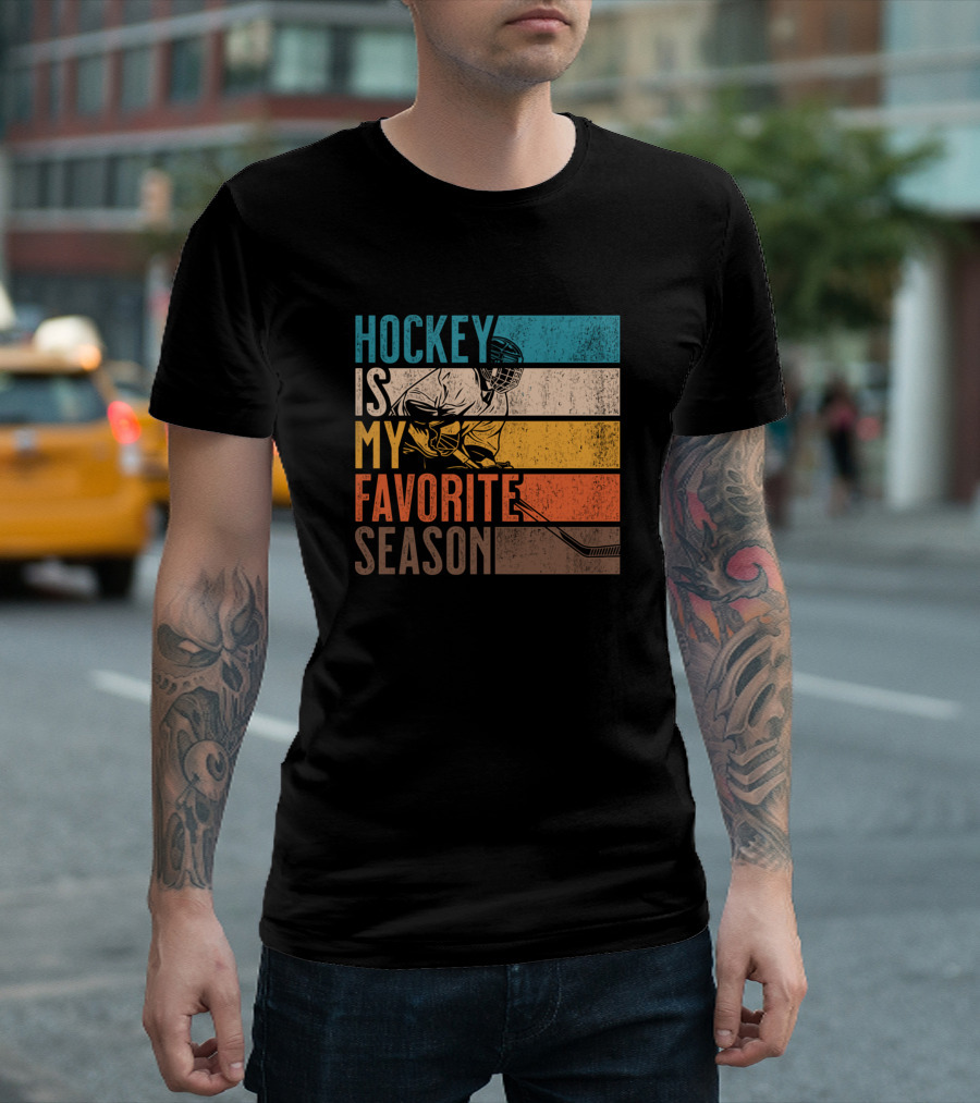 Hockey Is My Favorite Season Distressed Vintage Hockey Player Retro Stripes T-Shirt