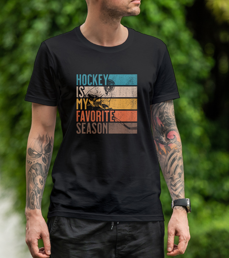 Hockey Is My Favorite Season Distressed Vintage Hockey Player Retro Stripes T-Shirt