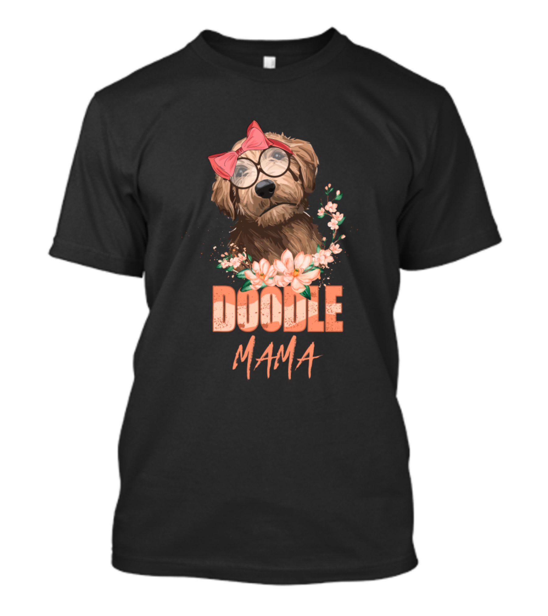 Doodle Mama Goldendoodle With Glasses And Bow Floral T-Shirt