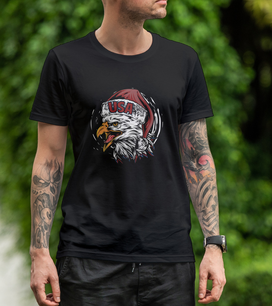 USA Bald Eagle Patriotic Santa Hat T-Shirt