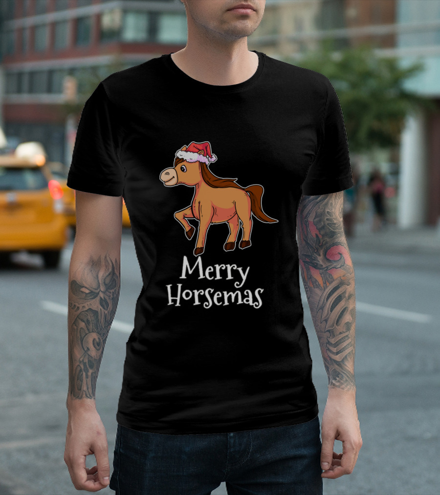 Merry Horsemas Merry Christmas Santa's Hat Horse T-Shirt