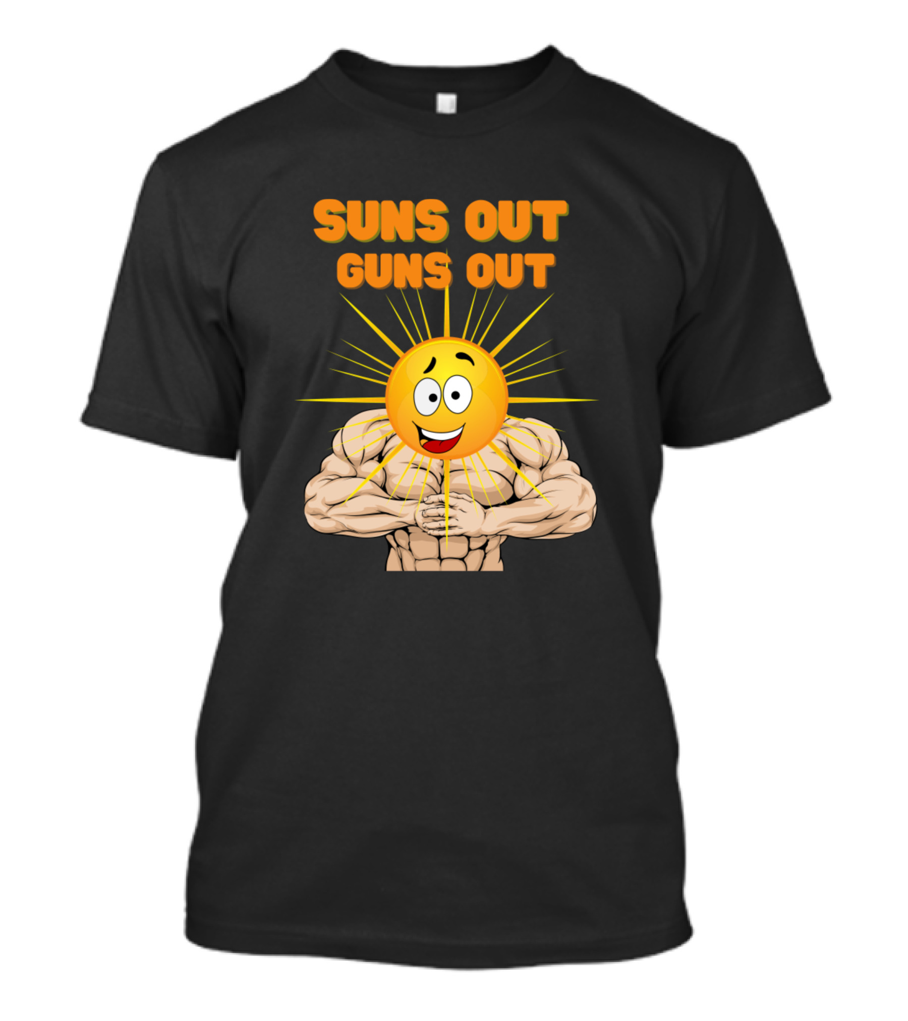 Suns Out Guns Out Muscles Summer Funny Gym Rat Sun Emoji Muscular Bodybuilder T-Shirt