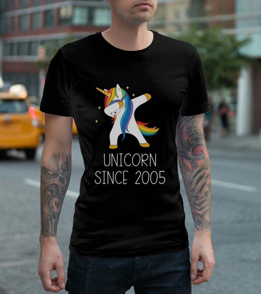 Unicorn Dabbing Since 2005 with Rainbow Mane and Horn T-Shirt