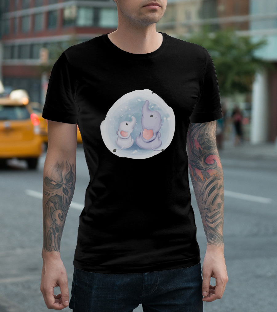 Baby Elephant and Mom Under Starry Night Sky T-Shirt