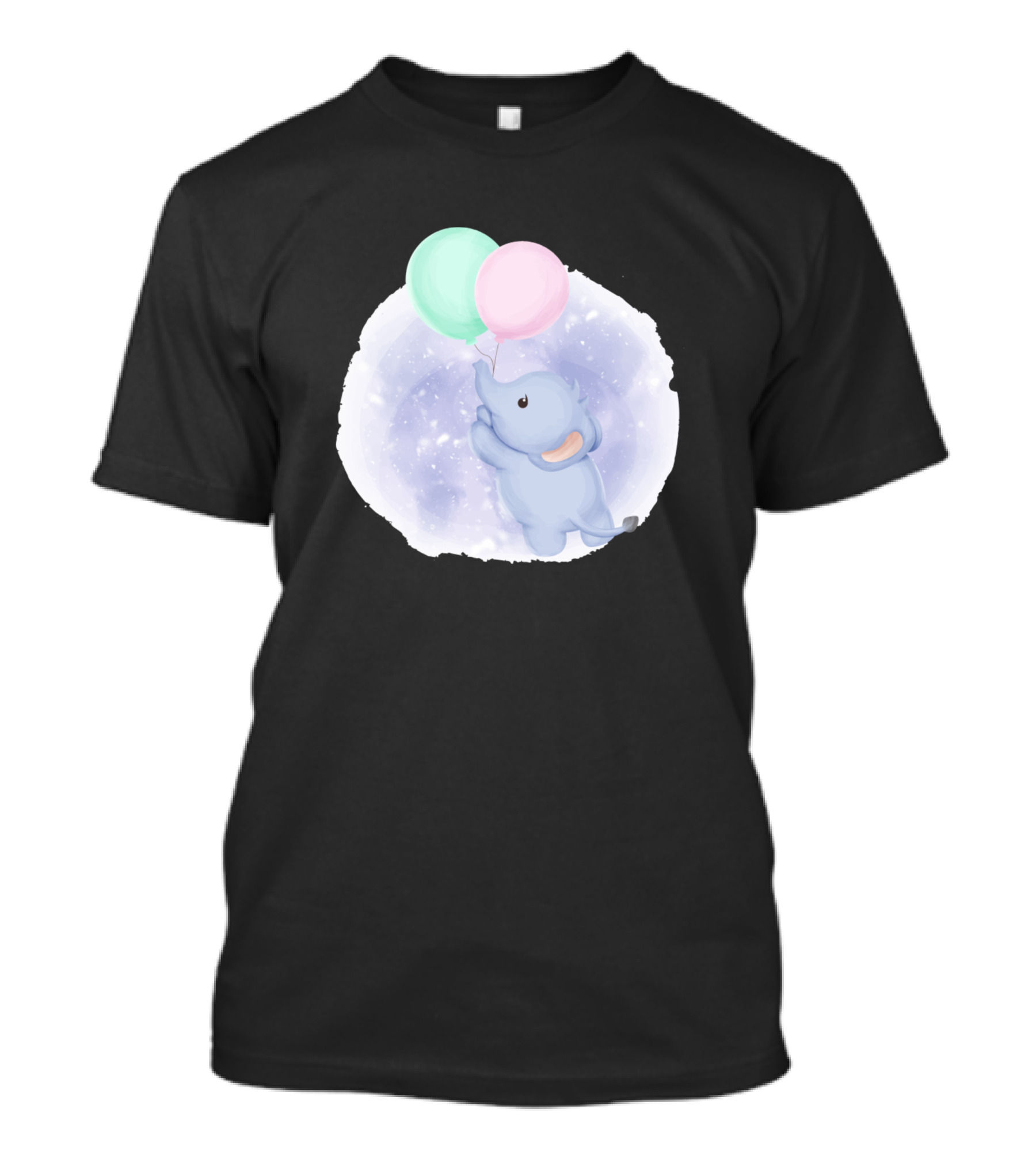 Baby Elephant Flying With Pastel Balloons In Dreamy Night Sky T-Shirt