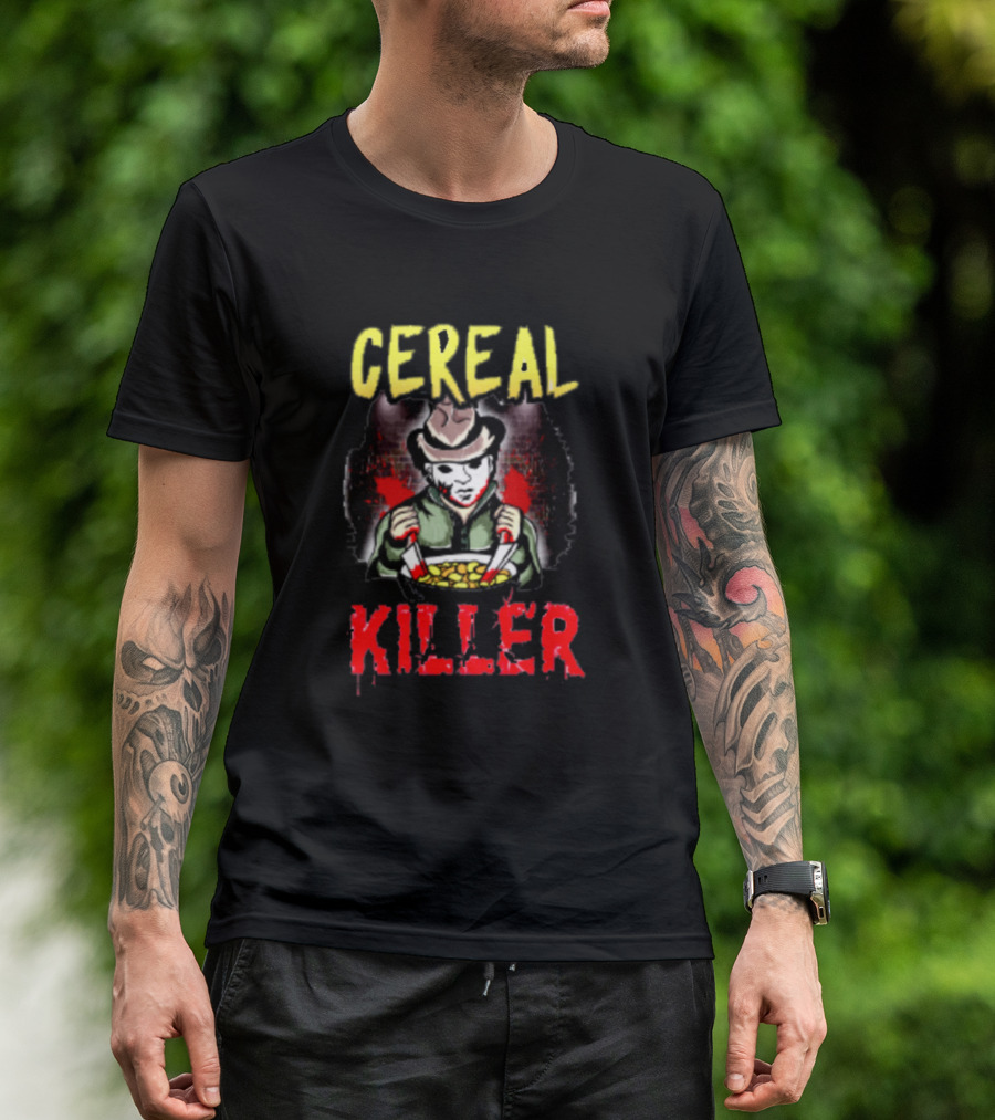 Cereal Killer Masked Character With Bloody Knives And Killer Text T-Shirt