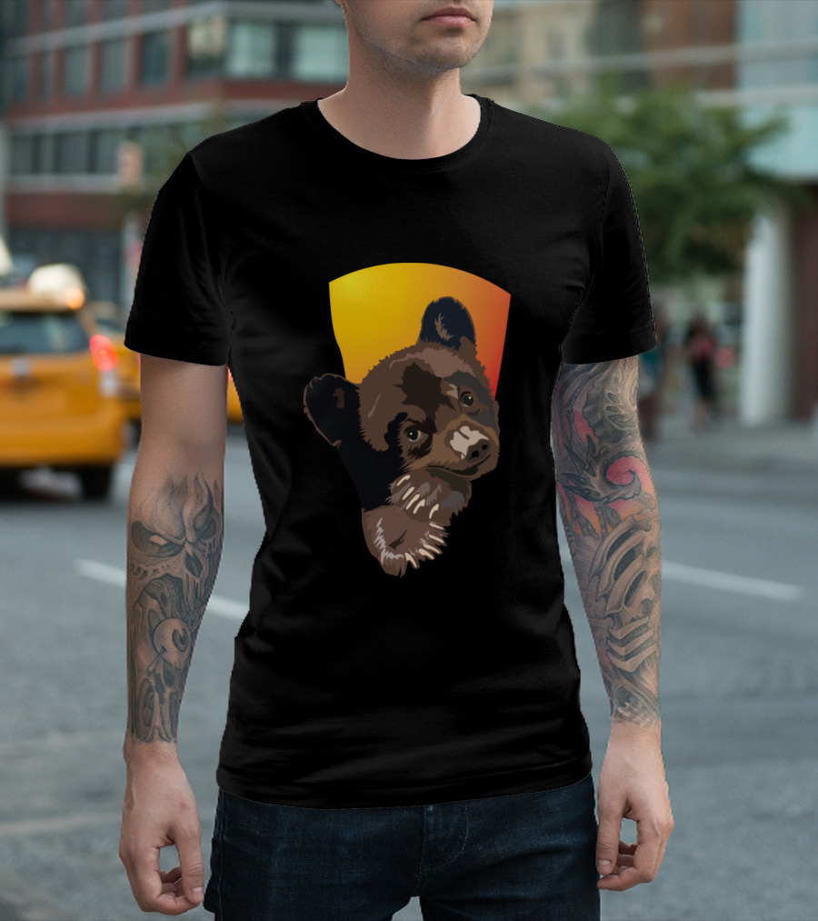 Cute Baby Bear Sunset Background T-Shirt