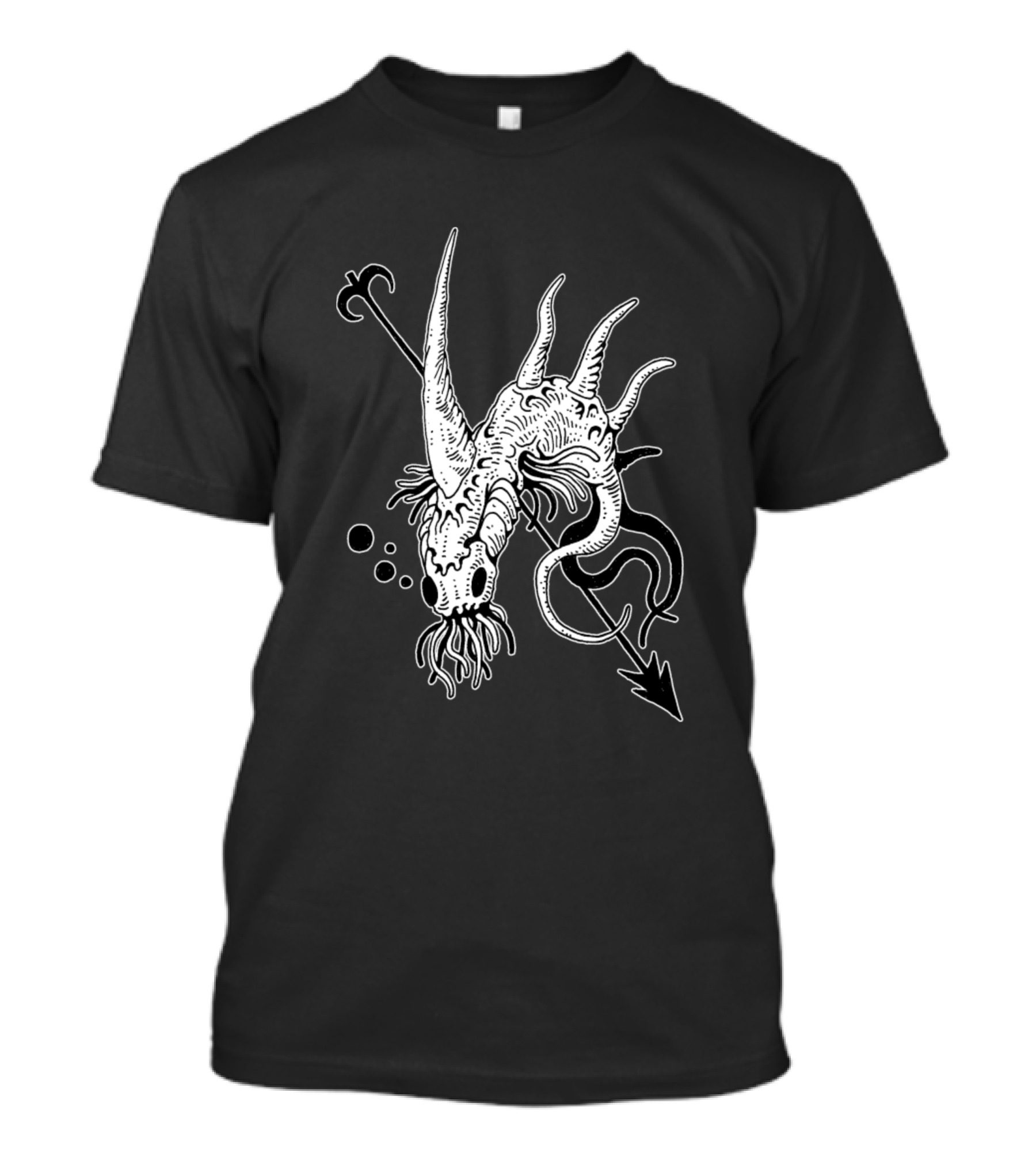 Enigmatic Fishy Creature With Spiraling Tentacles And Fantastical Horns T-Shirt