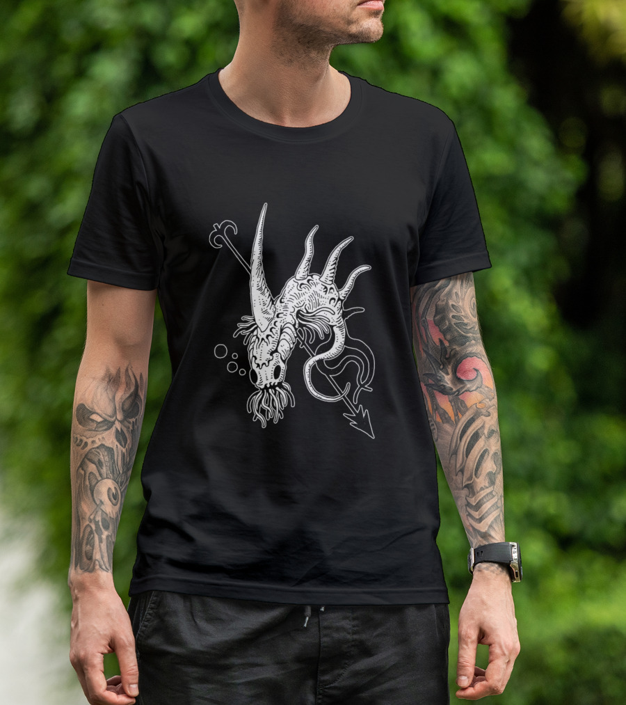 Enigmatic Fishy Creature With Spiraling Tentacles And Fantastical Horns T-Shirt