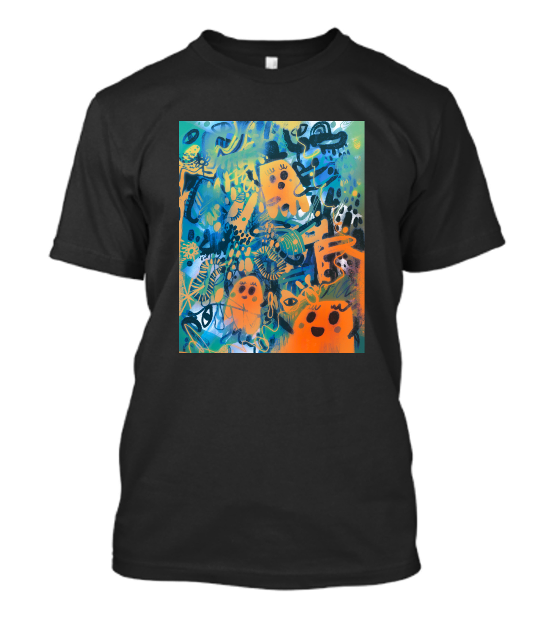 Playful Ghostly Pumpkins In Vibrant Blue And Orange Maze T-Shirt
