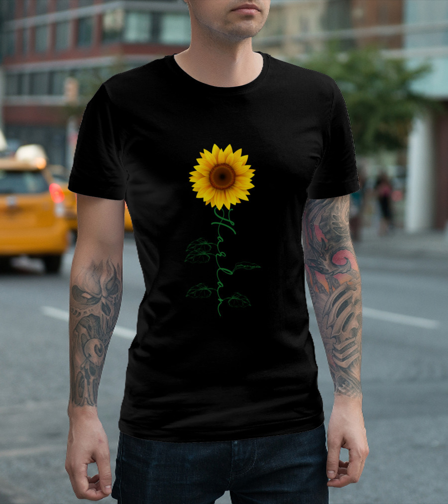 Harlan Sunflower Art with Green Stem T-Shirt