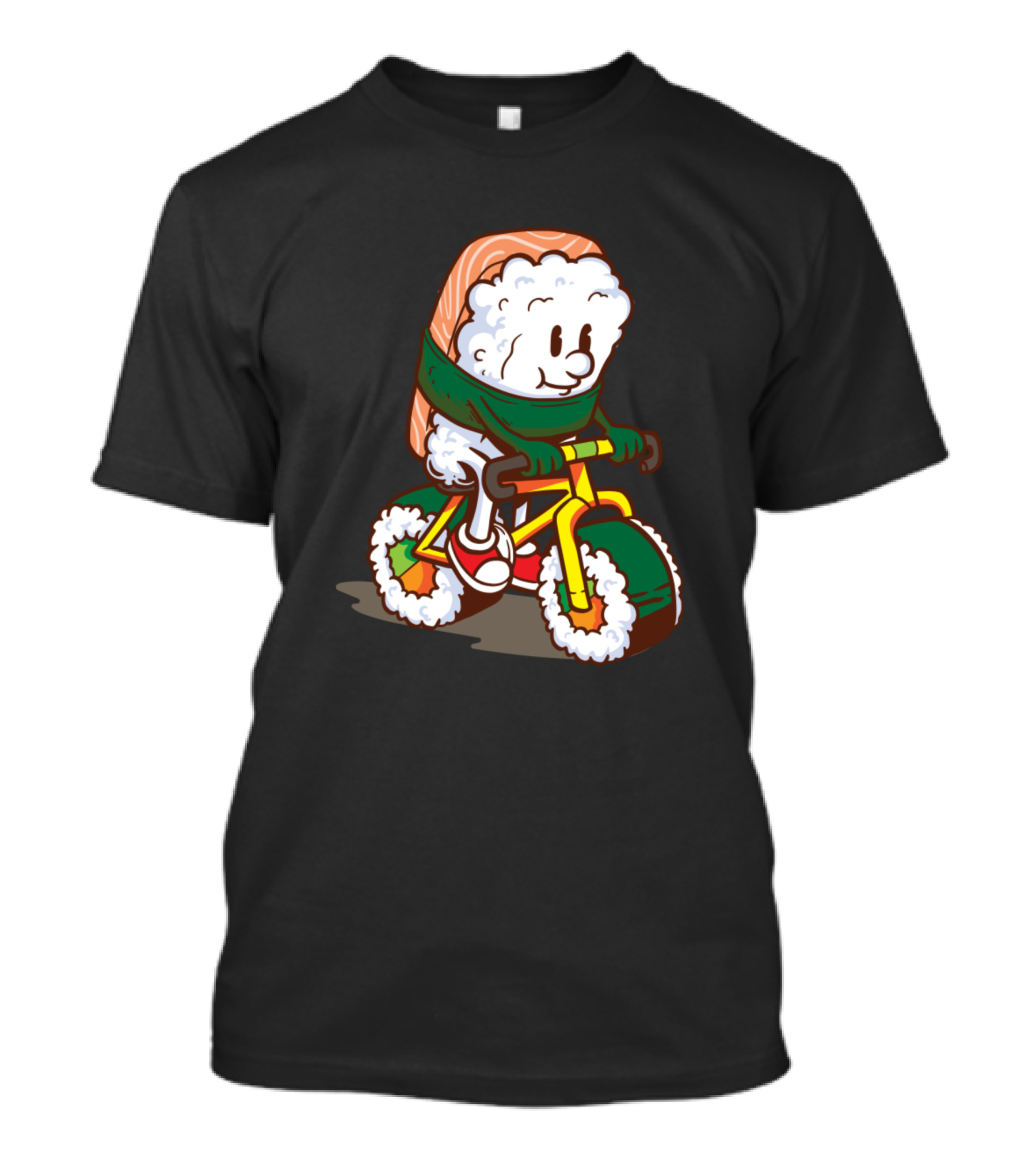 Japanese Cute Sushi Character Riding Bicycle Asian Cuisine Fun Concept T-Shirt
