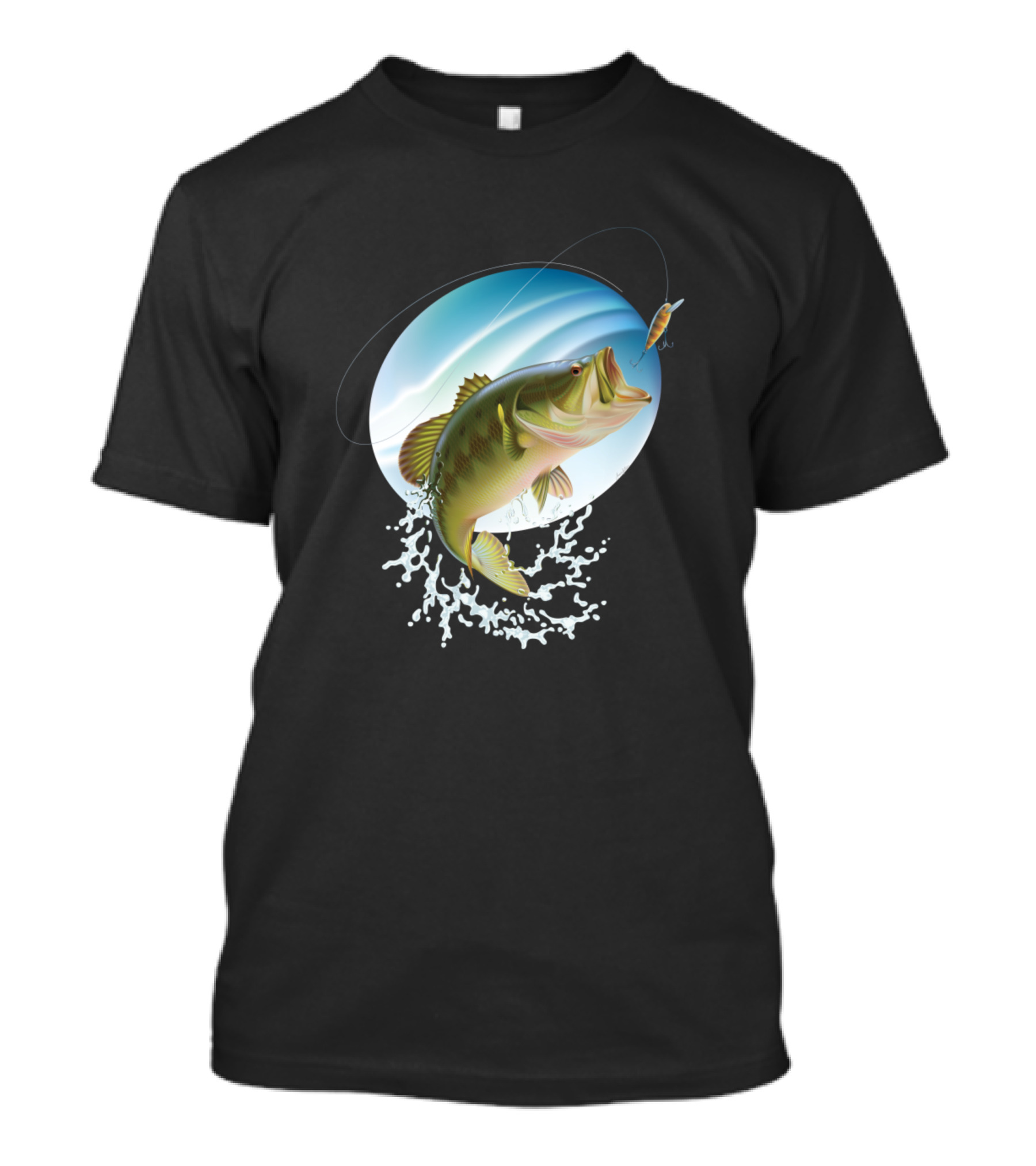 Large Mouth Bass Jumping For Lure Fishing Scene T-Shirt