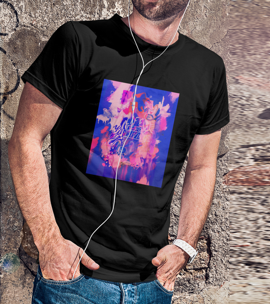 Life Is For Living Vibrant Abstract Art In Pink And Blue Brushstrokes T-Shirt