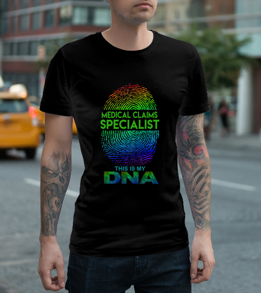 Medical Claims Specialist Fingerprint Rainbow Pattern This Is My DNA T-Shirt