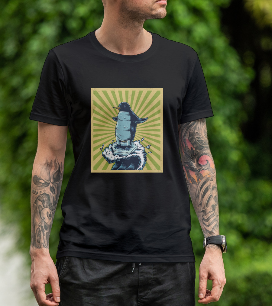 Penguin Surfer Cool Antarctic Wave Hipster Animal T-Shirt