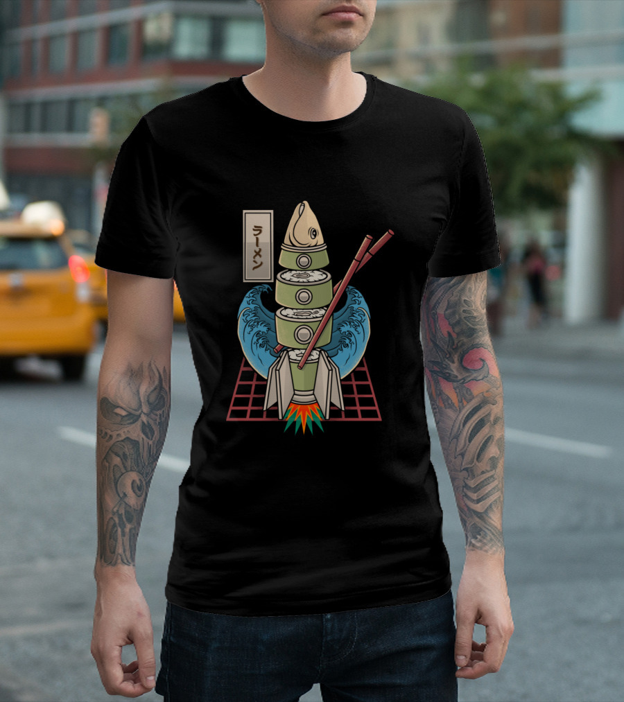 Roket Sushi Ramen Ocean Waves Chopsticks Rocket Fusion T-Shirt