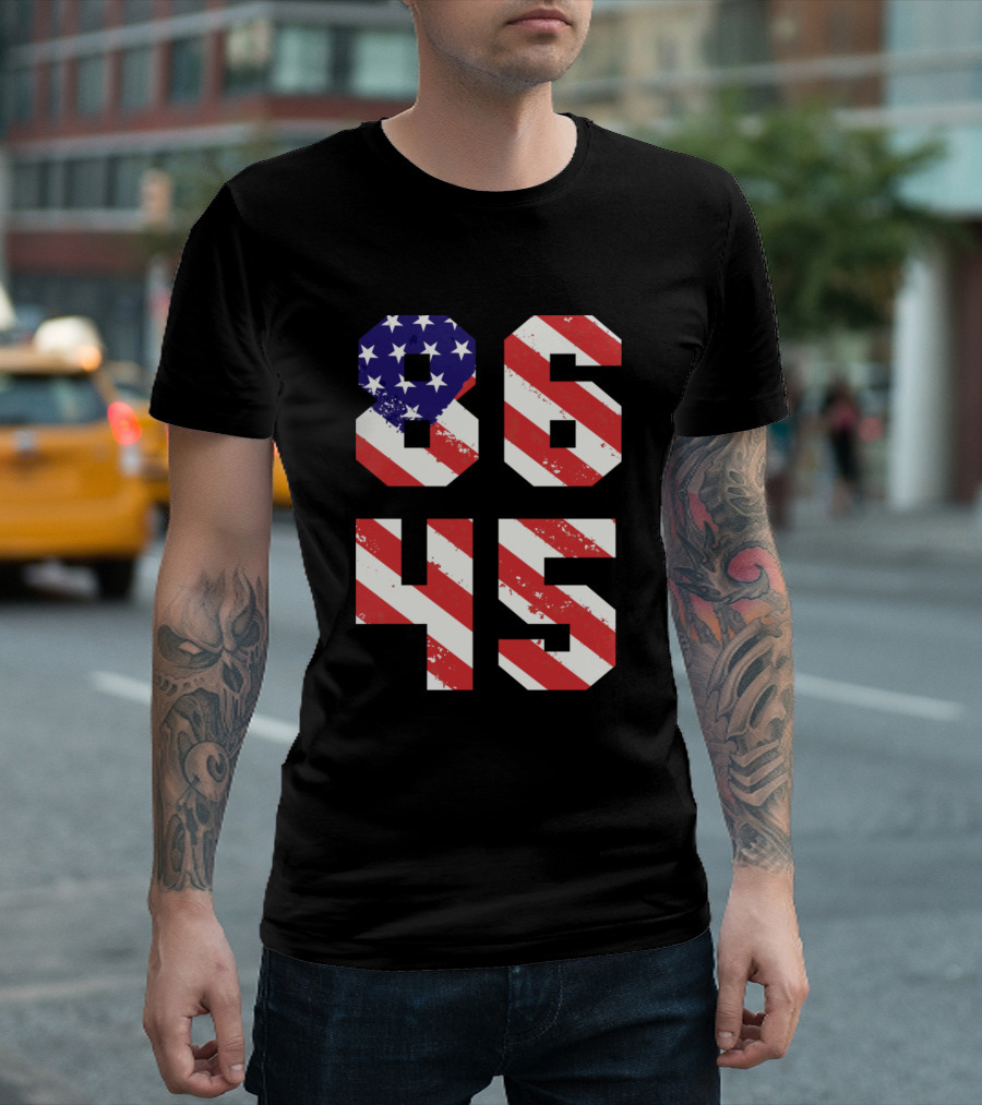 Vintage Patriotic 8645 86 45 Anti Trump USA Flag Numbers T-Shirt