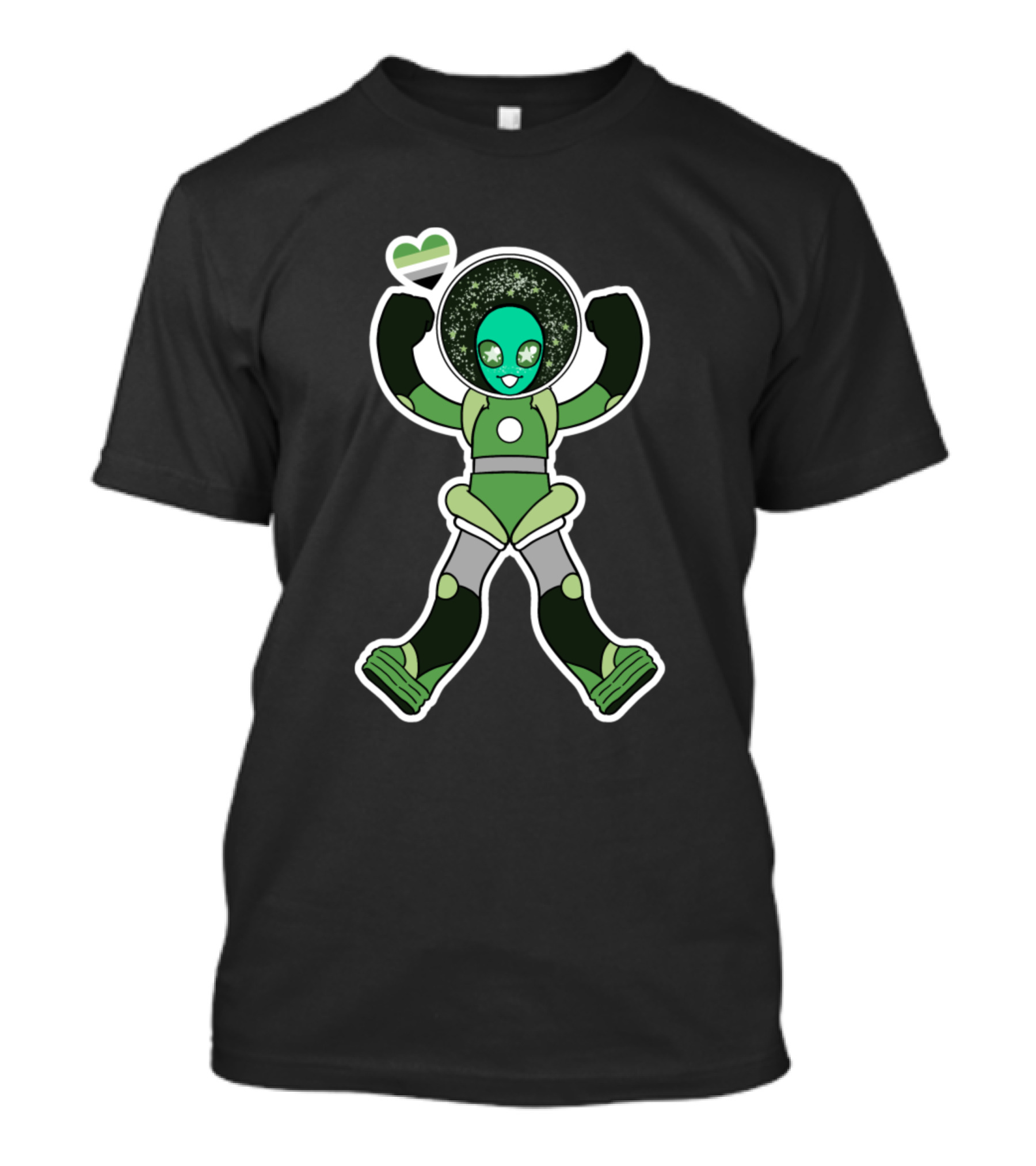 Aro Pride Alien With Green Heart And Stars T-Shirt