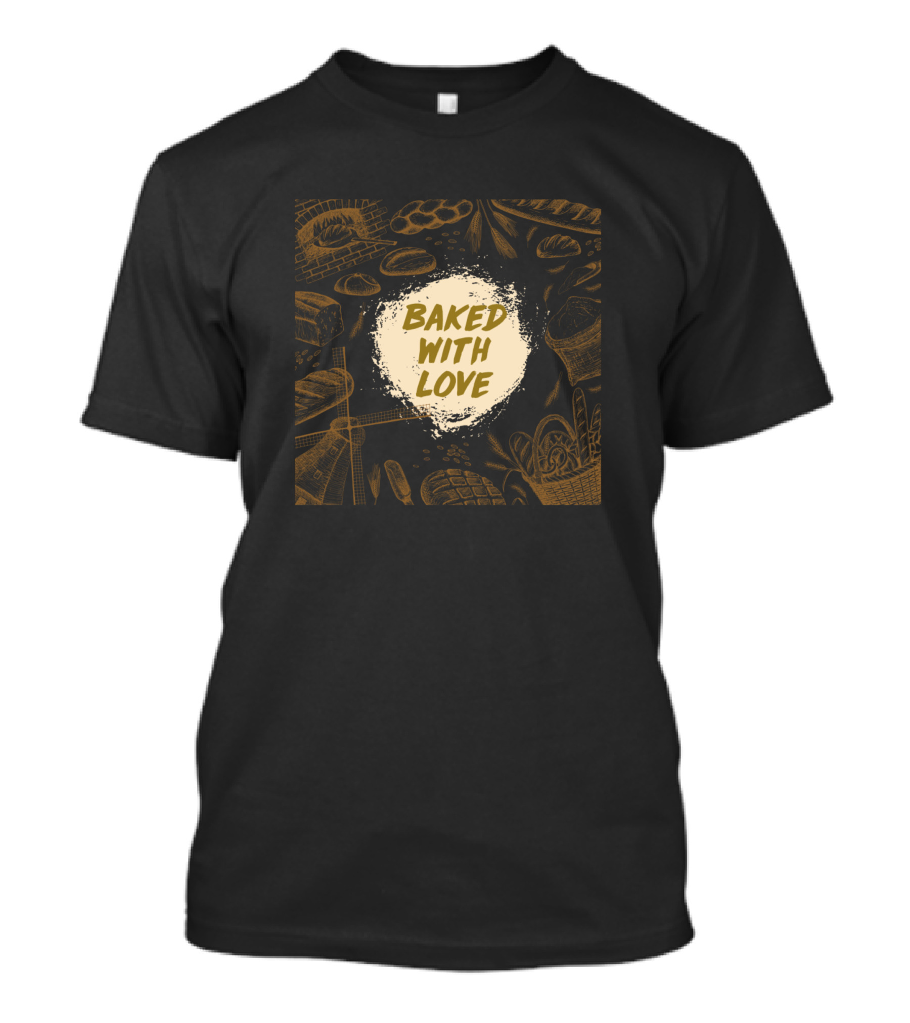 Baked With Love Bread Pastries Oven And Wheat Sketch T-Shirt