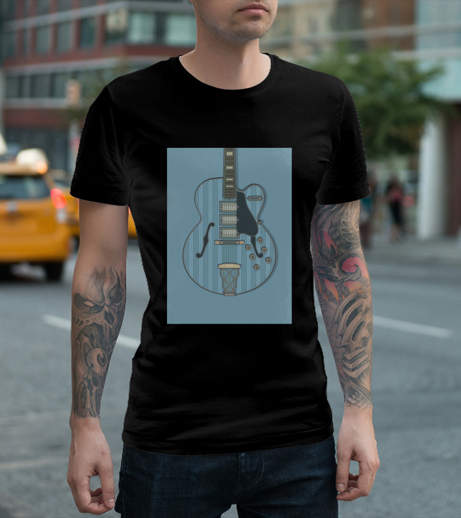 Blue Vintage Archtop Guitar With Basketball Hoop Elements T-Shirt
