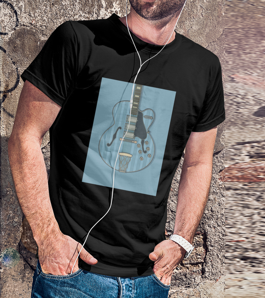Blue Vintage Archtop Guitar With Basketball Hoop Elements T-Shirt