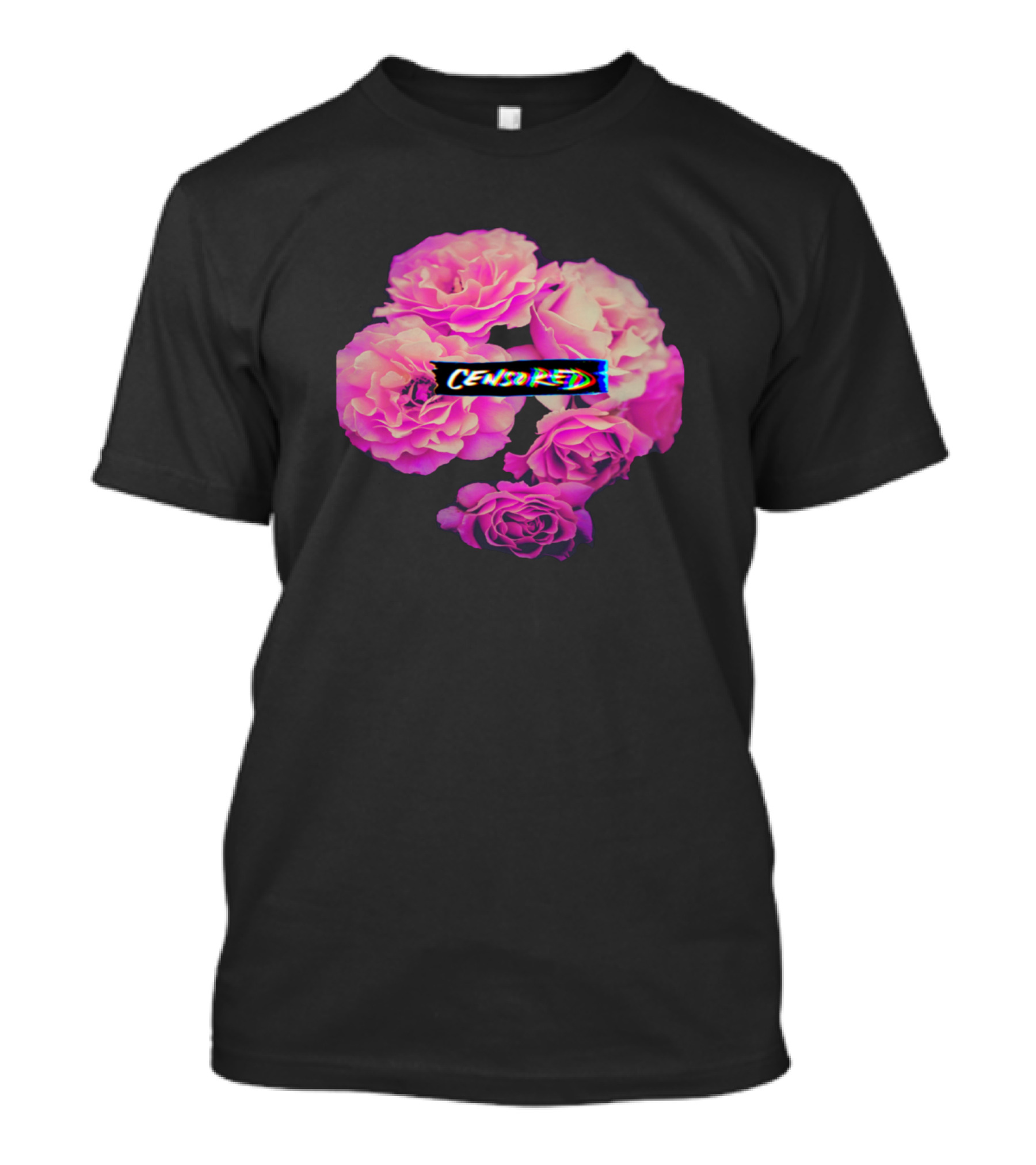 Censored Floral Pink Roses Glitch Effect T-Shirt