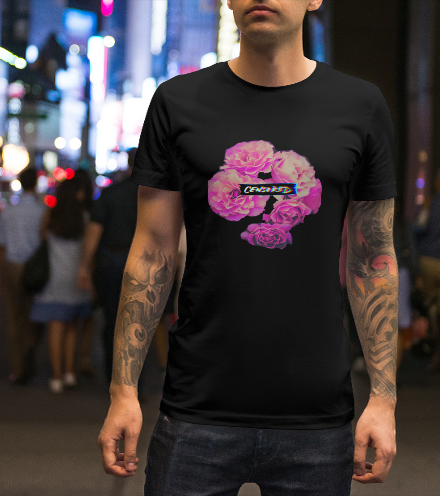Censored Floral Pink Roses Glitch Effect T-Shirt
