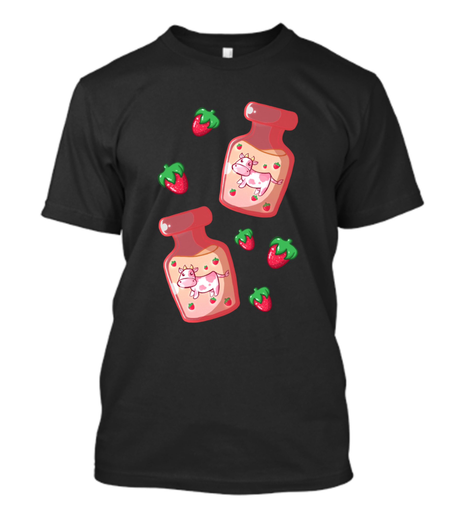Cow Strawberry Cow Milk Bottle With Strawberries T-Shirt