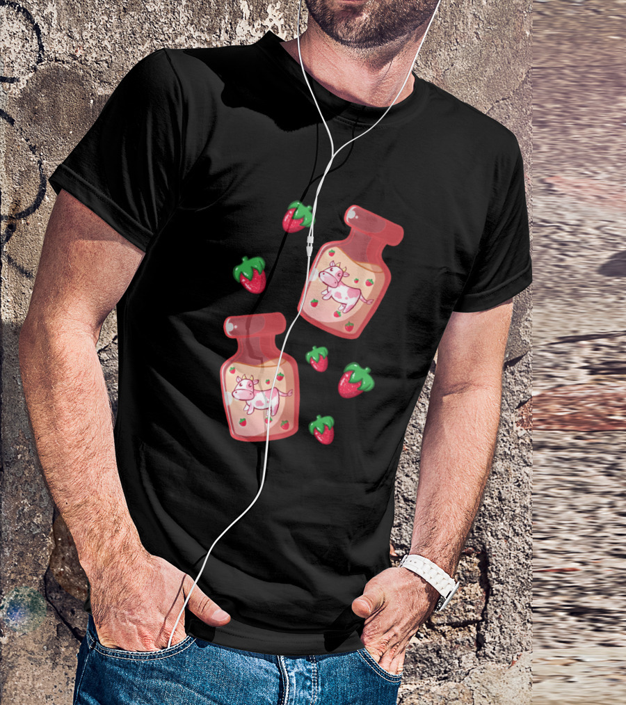 Cow Strawberry Cow Milk Bottle With Strawberries T-Shirt