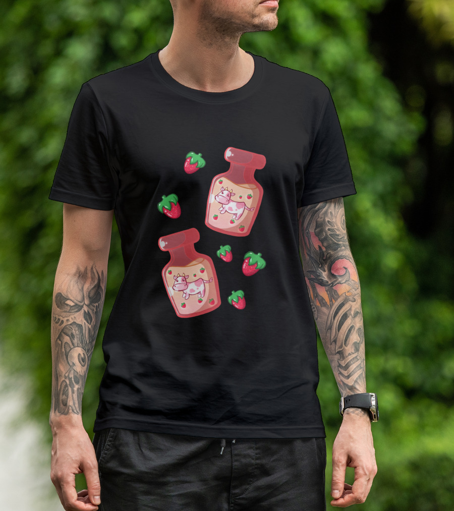 Cow Strawberry Cow Milk Bottle With Strawberries T-Shirt