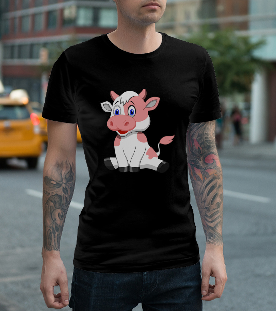 Cow Strawberry Cute Pink Cow Cartoon Character T-Shirt