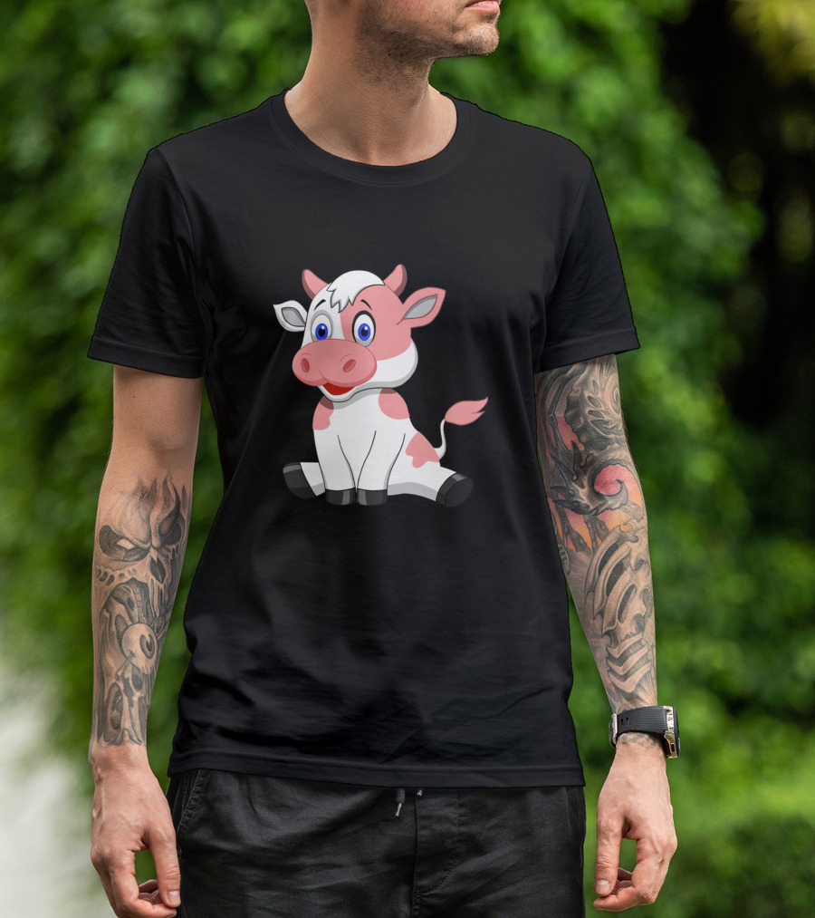 Cow Strawberry Cute Pink Cow Cartoon Character T-Shirt