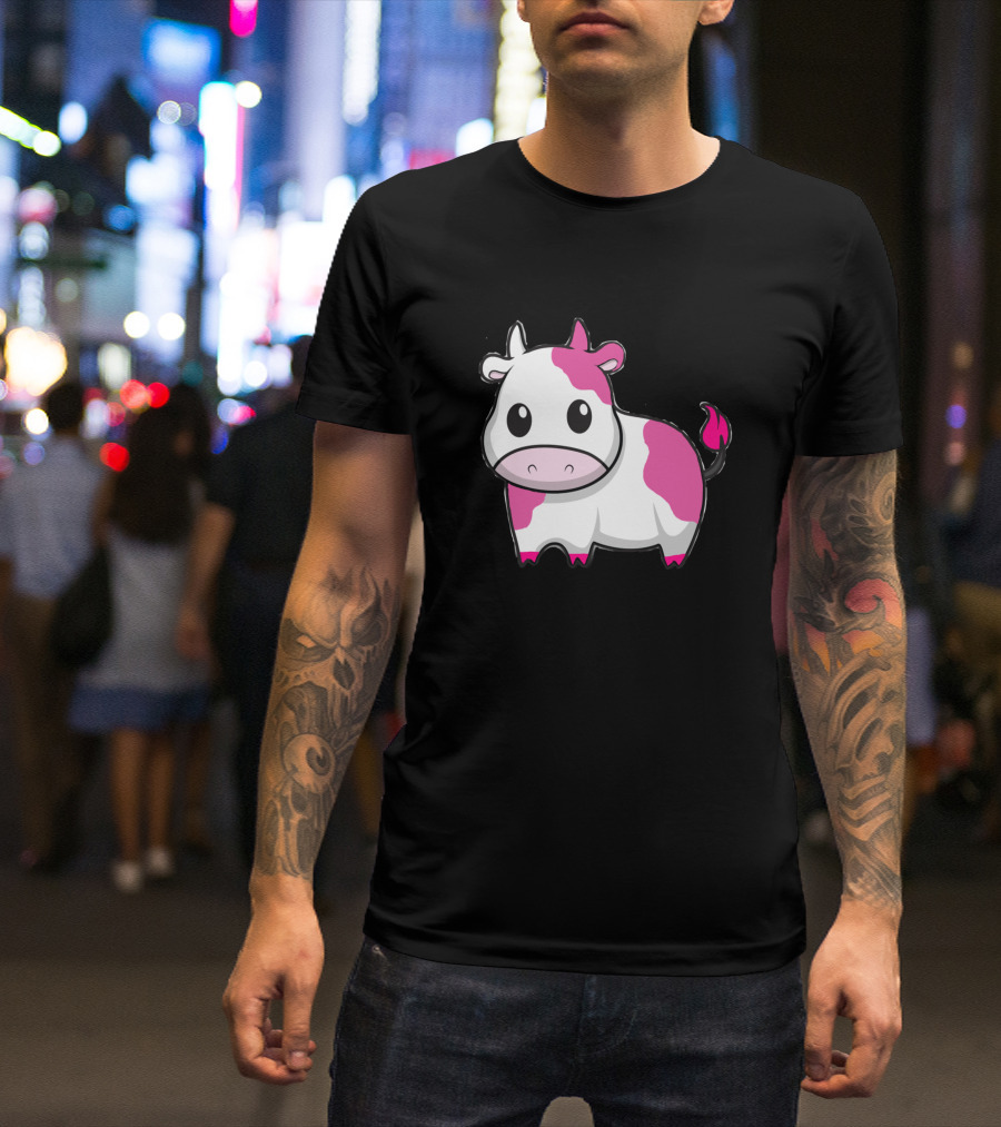 Cow Strawberry Cows Cartoon Pink Cow T-Shirt