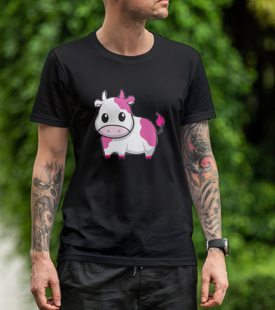 Cow Strawberry Cows Cartoon Pink Cow T-Shirt