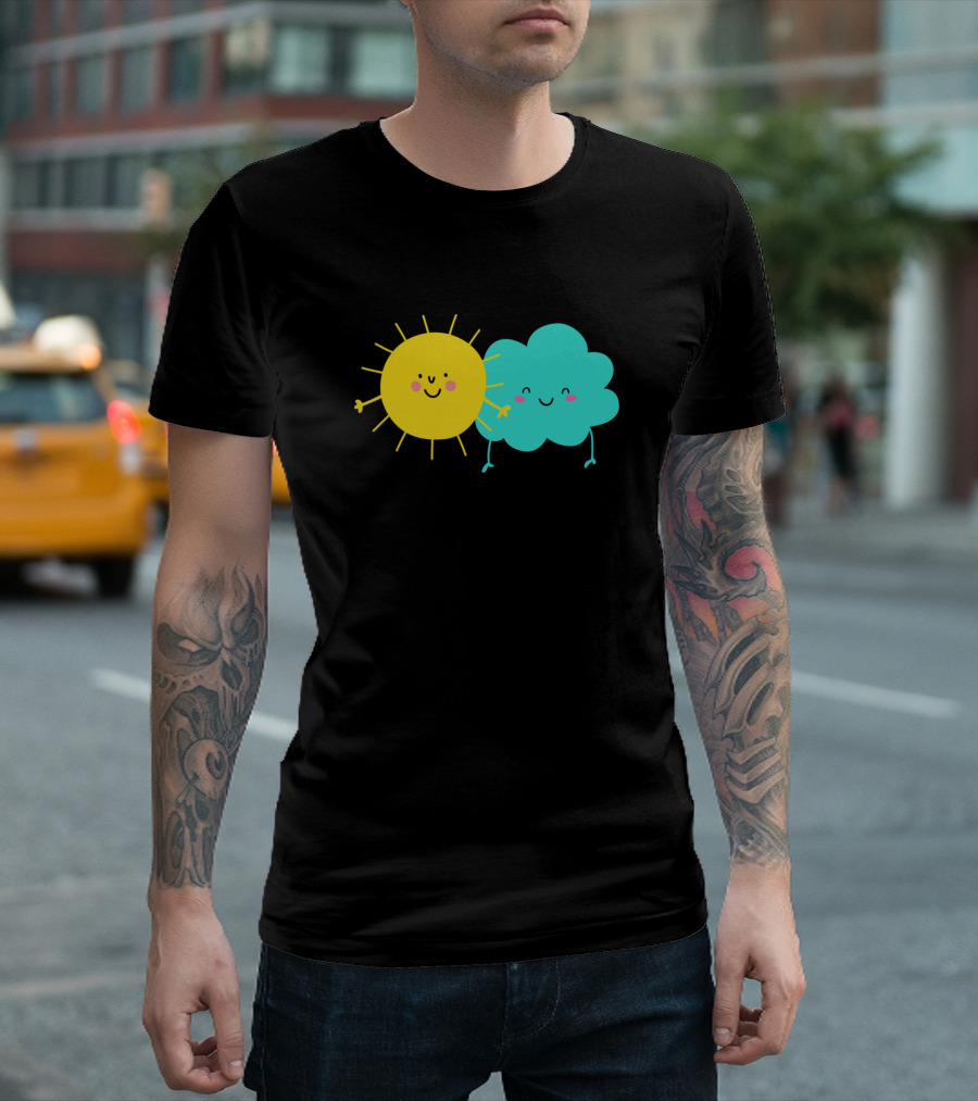 Cute Cartoon Sun and Cloud with Smiling Faces T-Shirt