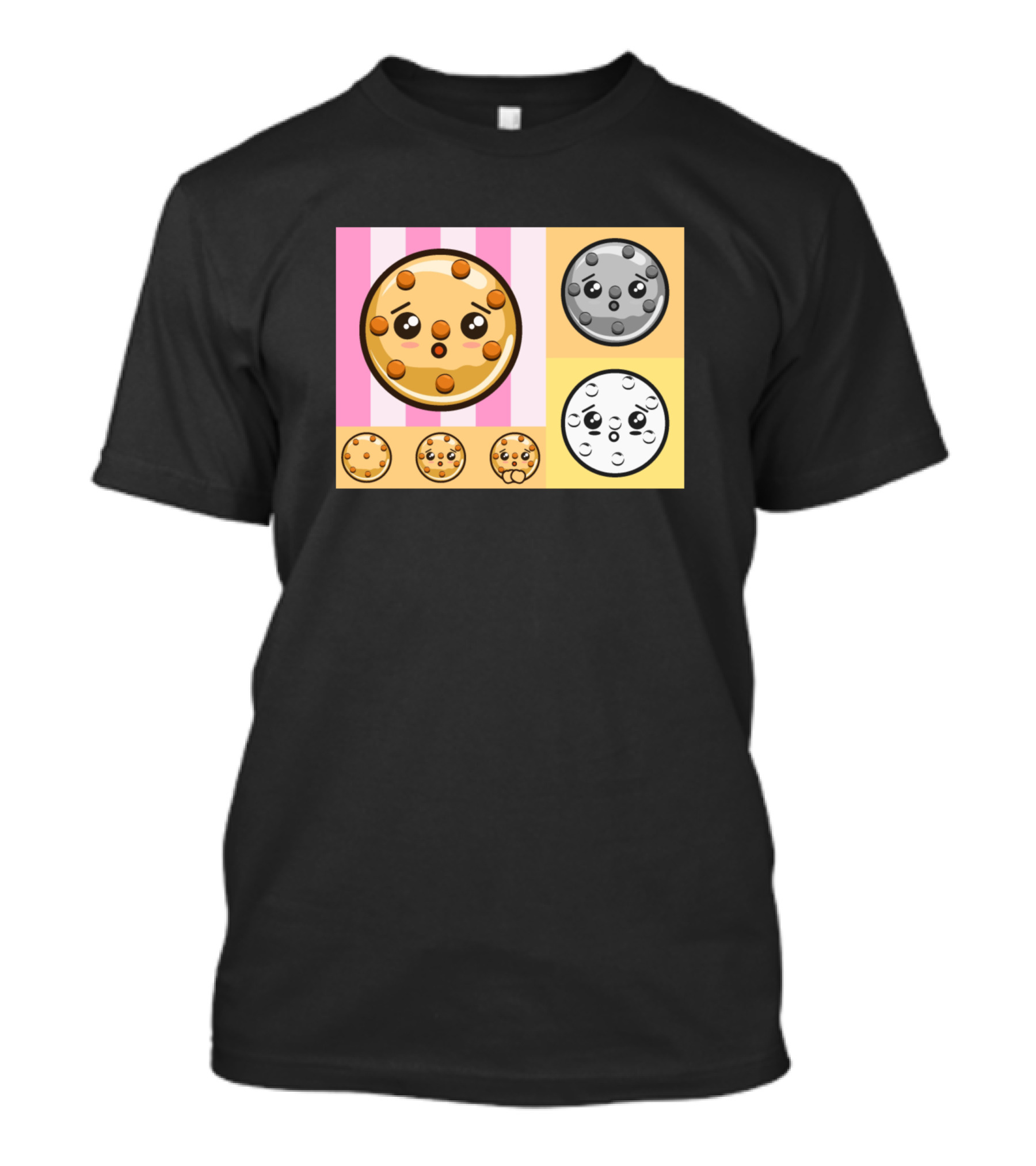 Food Cute Cookie Faces With Pink And Yellow Background T-Shirt