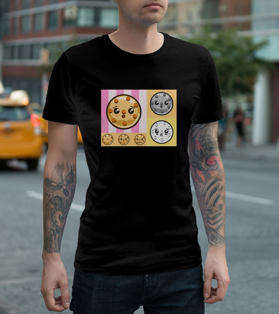 Food Cute Cookie Faces With Pink And Yellow Background T-Shirt