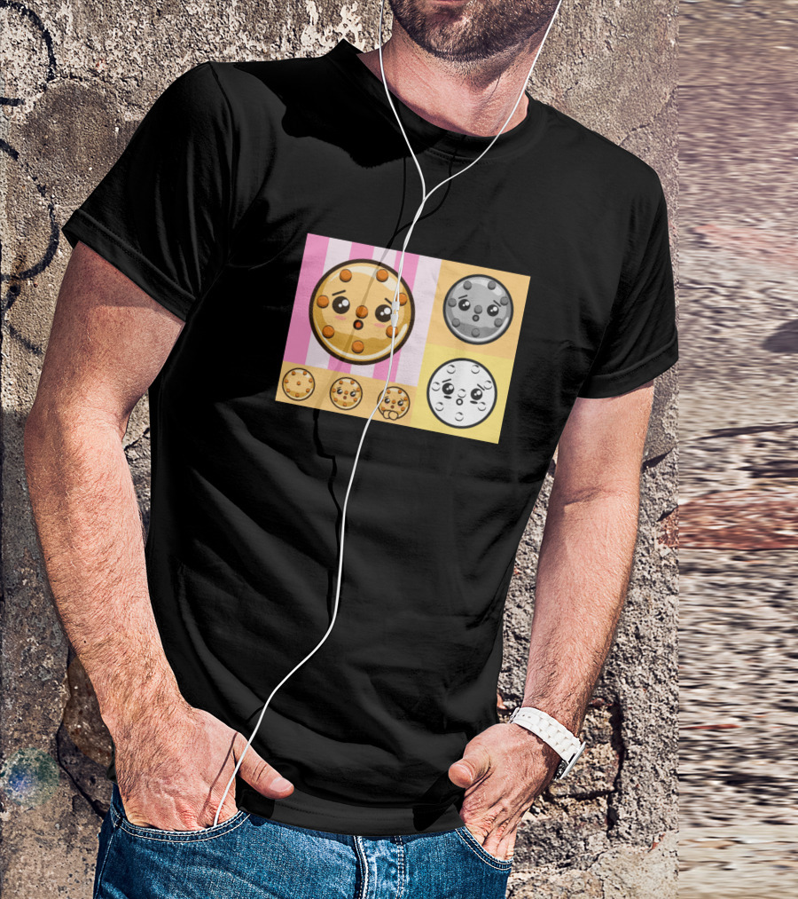 Food Cute Cookie Faces With Pink And Yellow Background T-Shirt