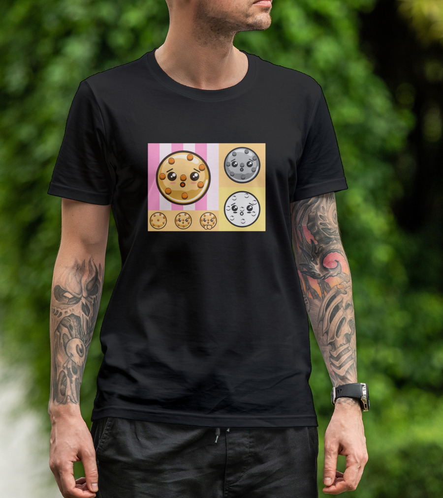 Food Cute Cookie Faces With Pink And Yellow Background T-Shirt