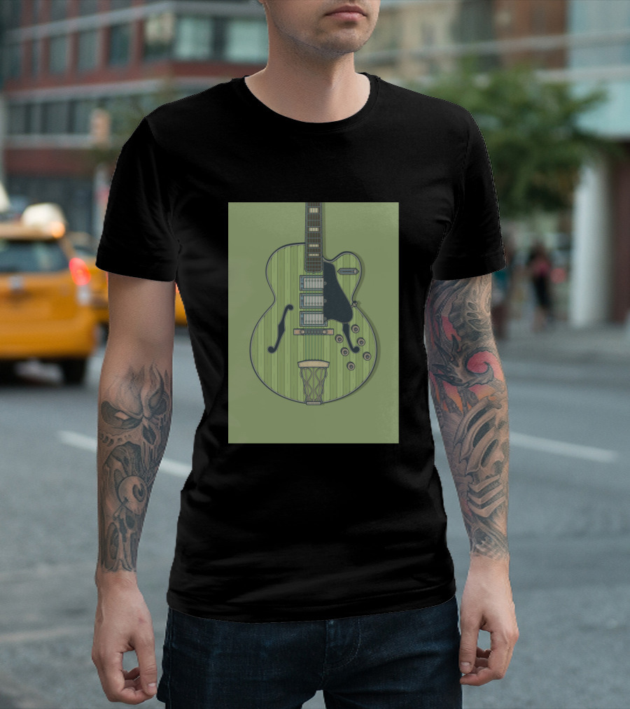 Green Vintage Archtop Guitar Basketball Court T-Shirt