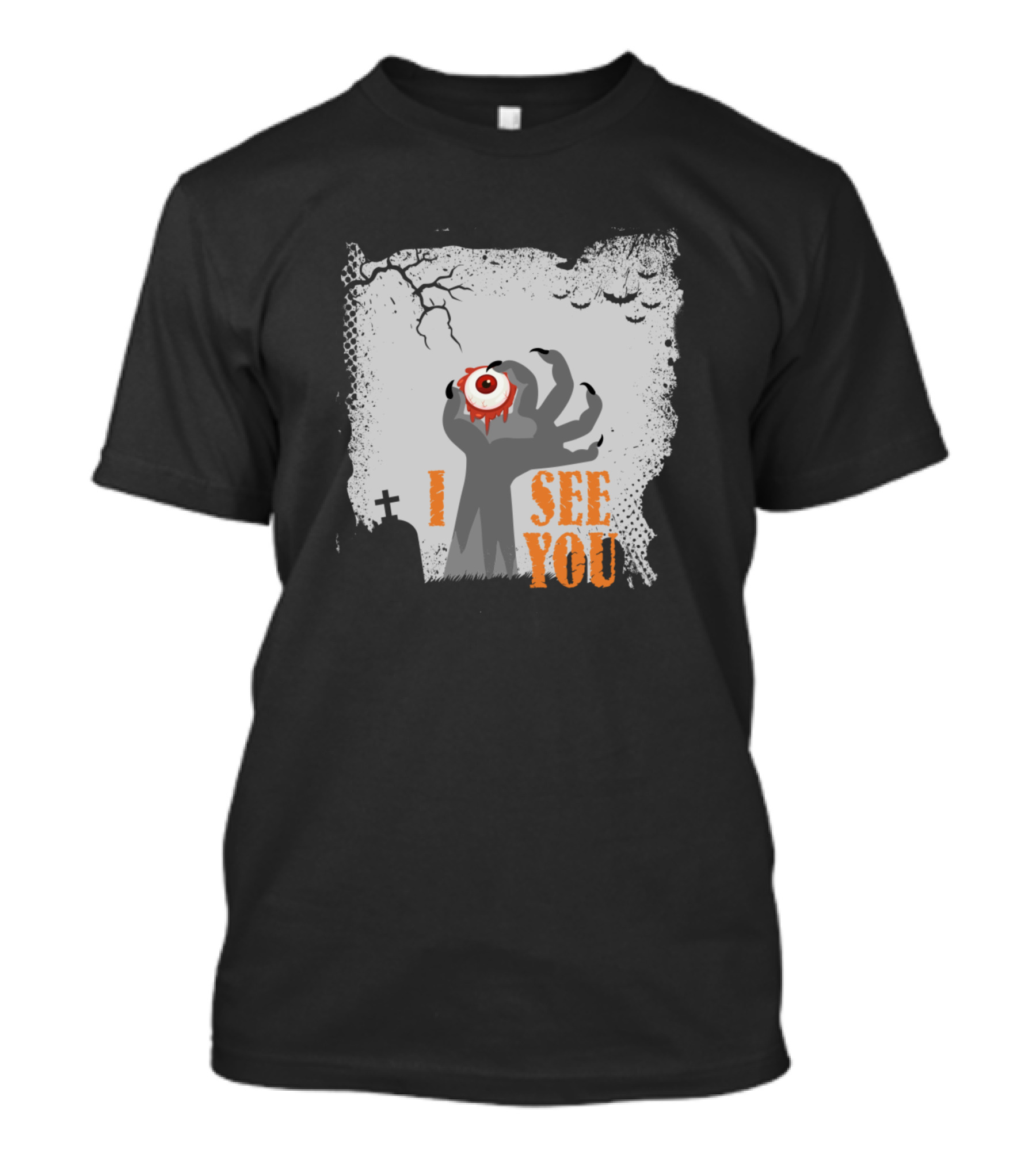 I See You Creepy Eyeball Monster Graveyard Scene T-Shirt